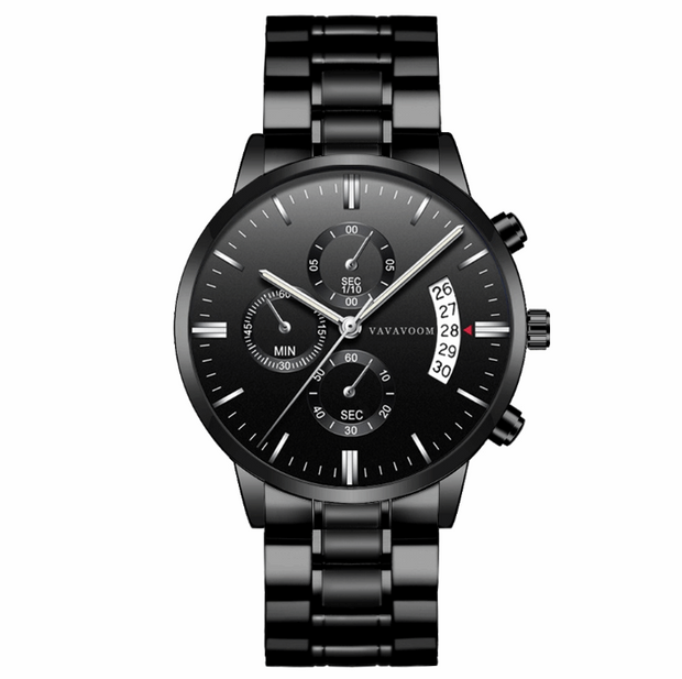 Men's Stainless Steel Watches with Business Leisure Calendar - Quartz Watches Waterproof Black Refined Steel Watches