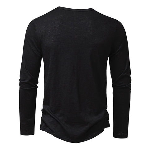 Long Sleeve T-shirt Fashion Button Henry Collar Tops