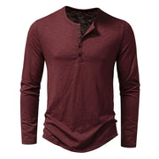 Long Sleeve T-shirt Fashion Button Henry Collar Tops