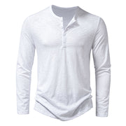 Long Sleeve T-shirt Fashion Button Henry Collar Tops