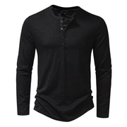 Long Sleeve T-shirt Fashion Button Henry Collar Tops