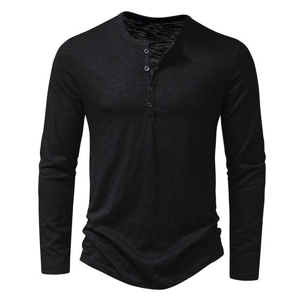 Long Sleeve T-shirt Fashion Button Henry Collar Tops