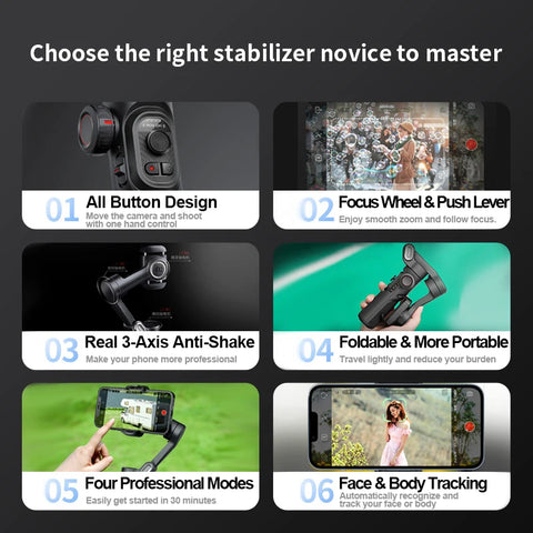 3-Axis Handheld Gimbal Stabilizer for Smartphone with Fill Light for iPhone Android Face Tracking Tiktok Vlog Smart XE