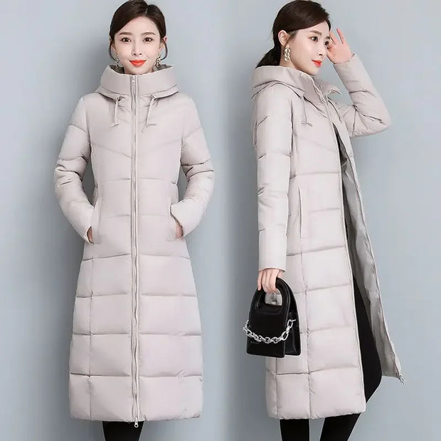 2024 Long Straight Winter Coat Women Casual Down Jackets Slim Remove Hooded Parka Oversize Fashion Outwear Plus Size 5XL