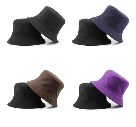 Summer New Cotton Black Solid Colour Double Sided Simple Bob Hip Hop Bucket Hat