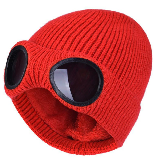 Warm Knitted Woolen Hats With Windproof Glasses Autumn And Winter For Men And Women Ear Protection Cap